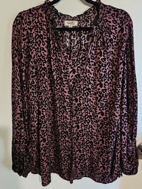 Gigio Plus Purple Leopard Print Peasant Top Size XL Boho Blouse Travel Office